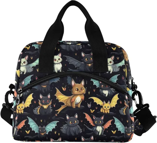 Vista 27 de MNSRUU Bolsa de almuerzo aislada murciélagos y flores vintage mujeres hombres tela tote enfriadora para cena bolsa reutilizable a prueba de fugas