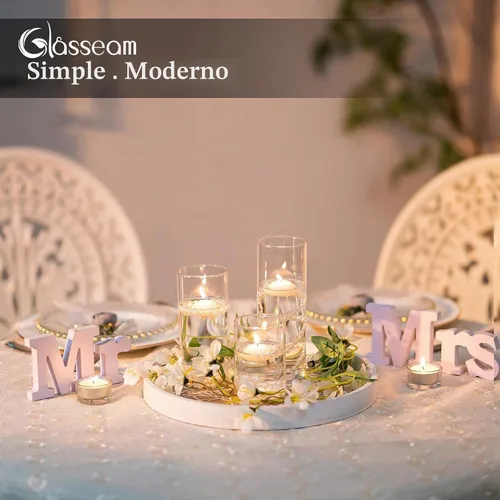Vista 6 de Glasseam Jarrón cilíndrico de cristal transparente, florero de cristal 6pcs