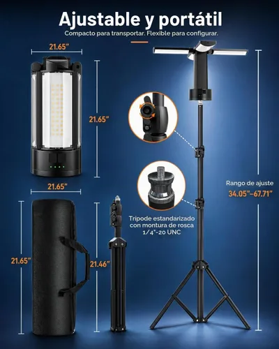 Vista 6 de Luces de camping recargables con soporte ajustable, color negro 6000K Portable Work Light, 4 LED Lamp Heads Magnetic Flashlight with Detachable