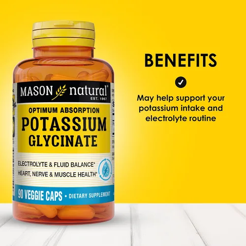 Vista 2 de MASON NATURAL Glicinato de potasio de absorción óptima, suplemento de soporte electrolítico, 99 mg de potasio, 90 cápsulas vegetales