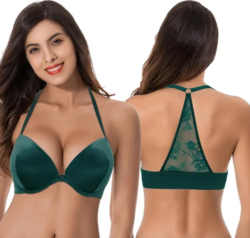 Vista 3 de Curve Muse Sujetador push up para mujer con cierre frontal y aros y cierre frontal, Multicolorido