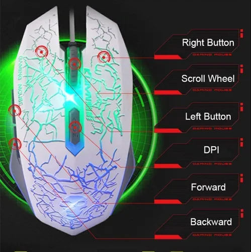 Vista 5 de Teclado y mouse para juegos con cable 4 en 1 teclado retroiluminado LED arcoíris mouse óptico de 6 botones de 2400 DPI auriculares para juegos de PC