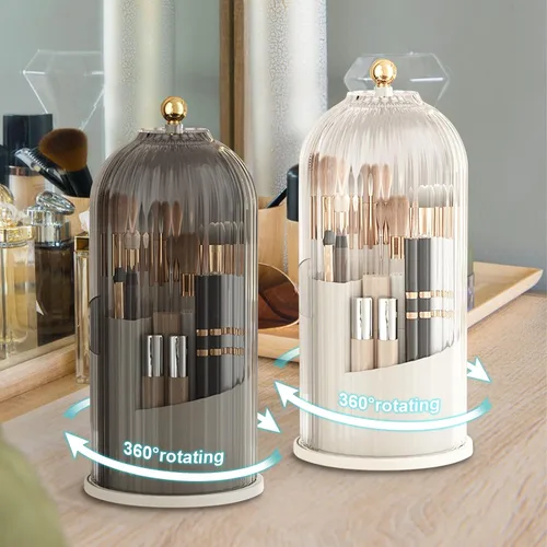 Vista 7 de BigKing Soporte para brochas de maquillaje con tapa, organizador de maquillaje, organizador de brochas de maquillaje giratorio de 360 grados a