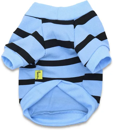 Vista 3 de Ropa para Bulldog Francés Camiseta para Perros Pequeños Camiseta de Verano a Rayas para Cachorros, XS, Azul
