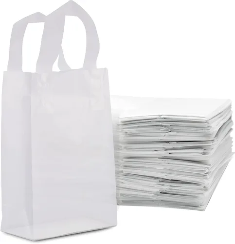 Vista 12 de Prime Line Packaging Bolsas de regalo esmeriladas con asas, 10 x 5 x 13 Blanco