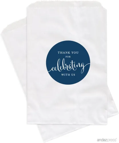 Vista 18 de Andaz Press Bolsas de regalo personalizadas para mesa de postre, agradecimiento por celebrar con nosotros, aguamarina, paquete de 24, personalizadas