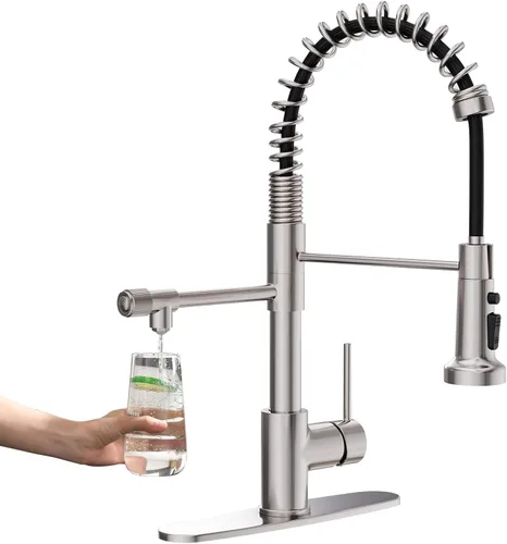 Vista 13 de GIMILI Grifo de agua potable negro y dorado 3 en 1 estilo comercial desplegable con filtro de una sola manija para sistema de filtración de agua