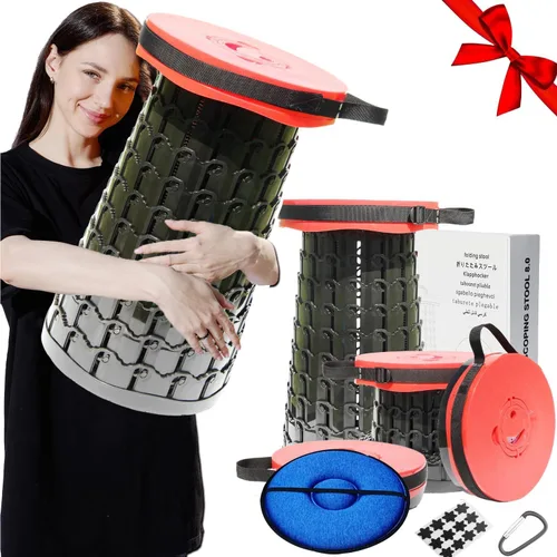 Vista 13 de Taburete plegable retráctil portátil mejorado de 19.7" con cojín, taburete plegable telescópico para adultos de alta resistencia con capacidad