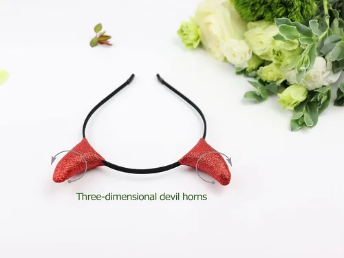 Vista 3 de Bonnie Z. Leonardo Diadema con cuernos de diablo con purpurina roja