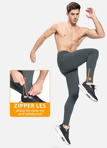 Vista 5 de BALEAF Mallas de forro polar para hombre, pantalones térmicos de ciclismo, resistentes al agua, con cremallera, bolsillos, para invierno, cálido
