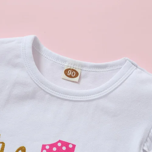 Vista 3 de Conjunto de mameluco de algodón para el primer cumpleaños para niñas con lentejuelas y lazo para la cabeza, 3 piezas