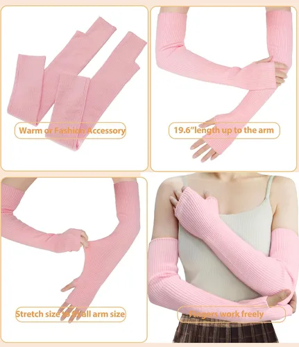 Vista 14 de Guantes cálidos de cachemira de brazo largo para mujer, guantes de invierno acogedores sin dedos, calentadores de brazos suaves, gran regalo