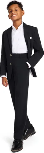 Vista 4 de Tommy Hilfiger Blazer Alexander Bi-Stretch para niños, de una sola botonadura con pañuelo de bolsillo, color sólido con forro con estampado
