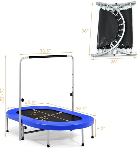 Vista 5 de Giantex Mini trampolín plegable para 2 personas con mango ajustable de altura de 5 niveles, carga máxima de 330 libras, trampolín de ejercicio