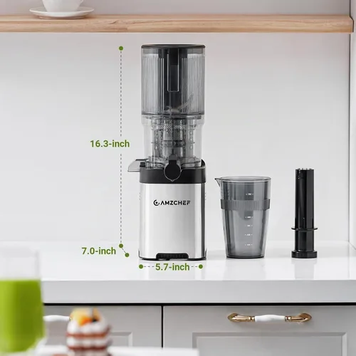 Vista 9 de AMZCHEF Exprimidor de prensa en frío, Juicer lento de autoalimentación de 8-Plateado