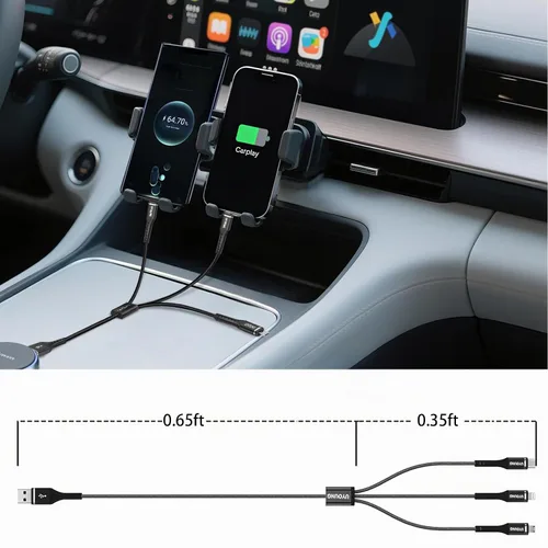 Vista 7 de Cable de carga múltiple corto de 1 pie, paquete de 2 cables de carga 3 en 1, cables universales trenzados para teléfono con conectores