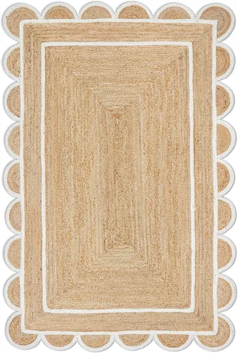 Vista 18 de Alfombra bohemia de yute con patrón festoneado (2 x 3 pies, negro)