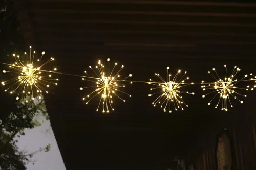 Vista 7 de Luces LED remotas de fuegos artificiales con forma de explosión de cobre, 4 conexiones en total, 480 luces LED parpadeantes, 8 modos con control