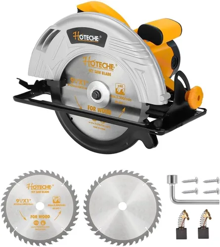 Vista 9 de Hoteche Mini sierra circular de 3-3/8 pulgadas, sierra circular eléctrica compacta de 500 W con 2 cuchillas para madera, azulejos y metal blando