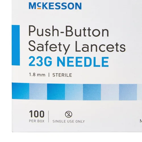 Vista 9 de McKesson 16-PBSL23G - Aguja de seguridad para lanceta de profundidad fija, 0.071 in de profundidad, calibre 23, pulsador (paquete de 100)