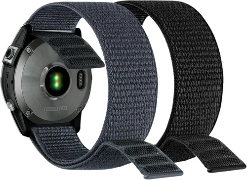 Vista 11 de Abanen Banda de reloj con gancho y bucle de secado rápido para Fenix 8 47mm/ epix Pro 47mm / Fenix 7/6/5, Correa de muñeca ultraligera de nylon Negro