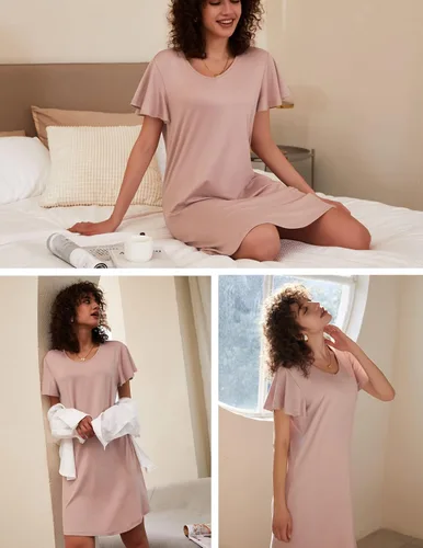 Vista 4 de Ekouaer - Paquete de 2 camisones de manga corta para mujer, cómodo y suave, pijama para dormir