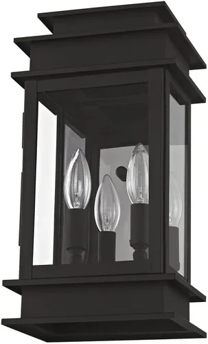 Vista 2 de Livex Lighting 2014-07 Princeton linterna de pared al aire libre Bronce con reflector de acero inoxidable cromado pulido