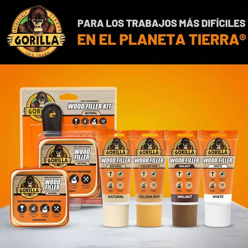 Vista 8 de Kit de reparación de madera de Gorilla, relleno multiusos con espátula y bloque de lijado.