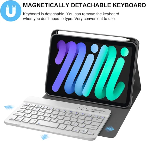 Vista 4 de Funda con teclado para iPad mini, teclado Bluetooth inalámbrico desmontable delgado con folio inteligente para Apple iPad mini 5 2019/iPad Mini 1 2