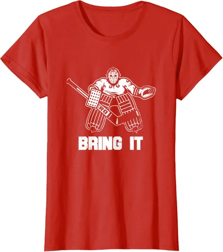 Vista 90 de Divertida camiseta gráfica de ropa de portero de hockey sobre hielo, Negro, S