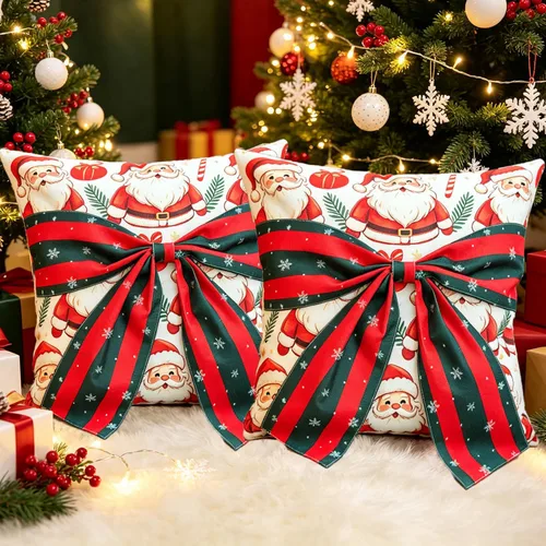 Vista 12 de Juego de 2 fundas de almohada decorativas de copos de nieve de Navidad, 18 x 18 pulgadas, funda de cojín cuadrada de terciopelo de invierno