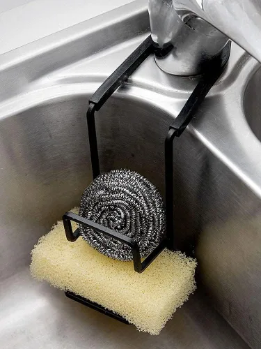 Vista 4 de Organizador de Fregadero Soporte de Esponja para Fregadero - Estante de Grifo Bandeja de Ducha - Organizador de Metal Colgante para Cocina y Baño
