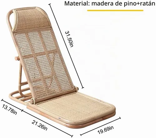 Vista 3 de Silla plegable ajustable de ratán de 4 engranajes, silla de playa plegable, para sala de estar, tatami para el hogar y la oficina