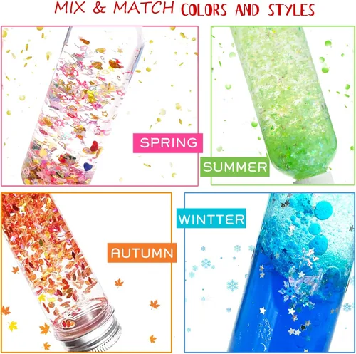 Vista 5 de Kits de botellas sensoriales para calmar la esquina, juguetes sensoriales Magic Mixies para niños de 1 a 3 años con purpurina, 5 recipientes