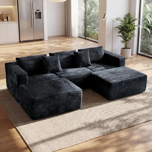 Vista 10 de 110" Sofá seccional modular con 2 otomanos móviles, sofás nube para sala de estar, sofá de forma U con asiento profundo sin huesos, lujosa tela