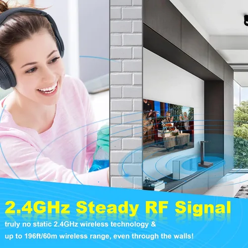Vista 5 de ANSTEN Auriculares inalámbricos para ver televisión con transmisor RF óptico digital RCA 2.4 GHz, base de carga, auriculares sobre la oreja con 3