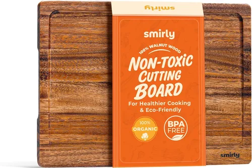 Vista 10 de SMIRLY - Tabla de corte grande de acacia para cocina: tabla de cortar de madera grande con ranura para jugos, tablas de cortar de madera