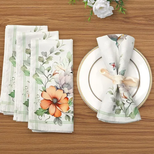 Vista 5 de Country Flower Bird - Juego de 6 servilletas de tela 100% algodón 01-flor pájaro