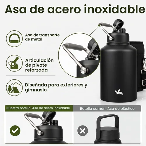 Vista 4 de Konokyo Jarra de medio galón con asa, botella de agua aislada de 64 onzas con bolsa de transporte, botella de metal de acero inoxidable al vacío