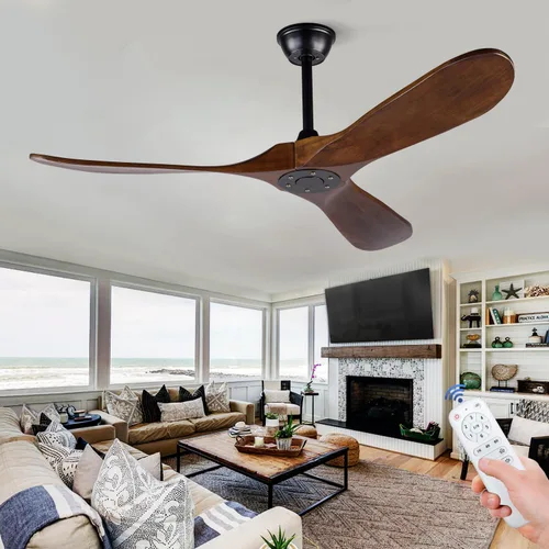 Vista 24 de Ventiladores de techo de 42 pulgadas sin luces, ventiladores de techo negros sin luces con control remoto, 3 aspas de madera maciza, ventilador