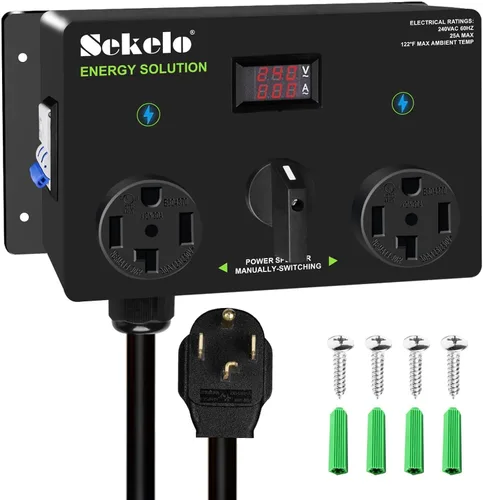Vista 10 de Interruptor manual de carga EV para secadora y vehículos eléctricos, NEMA 10-30, 240V, 24A 5.76kW potencia máxima divisor, con interruptor