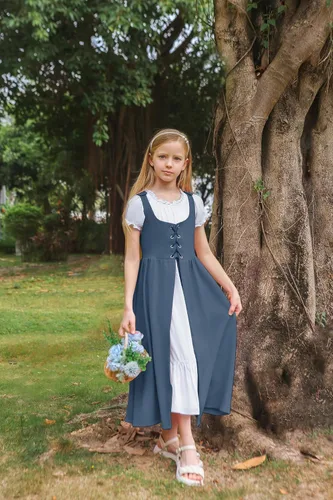 Vista 29 de Scarlet Darkness Vestido renacentista para niñas, disfraz de princesa medieval de dos piezas, 7-14 años