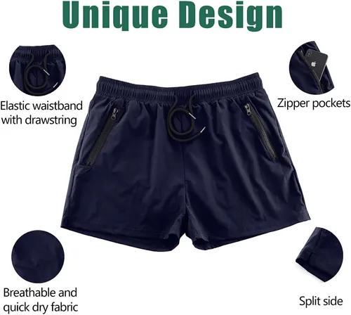 Vista 6 de Rexcyril Pantalones cortos de entrenamiento para hombre, de secado rápido, de 3 pulgadas, para correr, fisicoculturismo, con forro y bolsillos