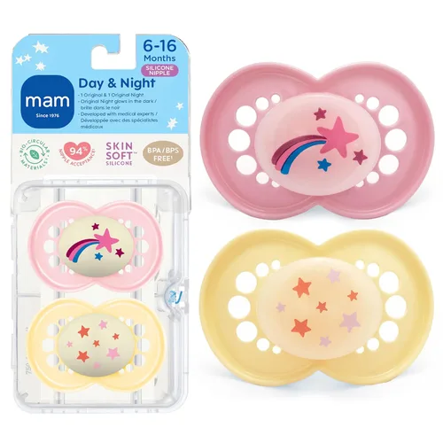 Vista 9 de MAM Chupetes originales de día y noche, chupete Binky para 6-16 meses, silicona sin BPA, brilla en la oscuridad, mejor para bebés recién nacidos