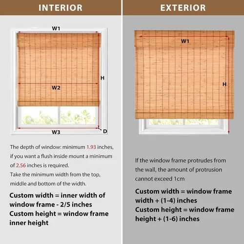 Vista 6 de LazBlinds - Cortinas romanas de bambú personalizadas sin cordón, tratamiento de ventana con filtro de luz, persianas enrollables de bambú retro