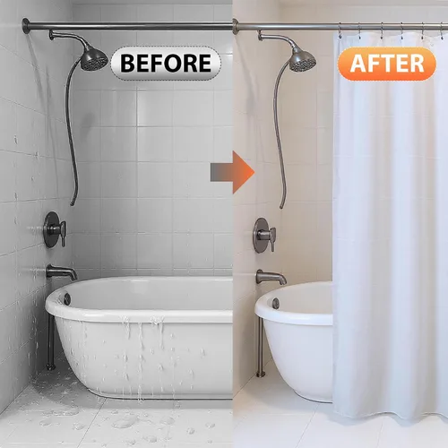 Vista 5 de Grab Bar Specialists Cortina de ducha resistente – Barrera de agua Funciona con presa de ducha plegable, vinilo blanco texturizado de 3 capas