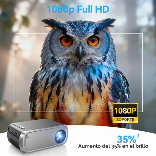 Vista 4 de Mini proyector Full HD 1080P Proyector portátil Plata Gris