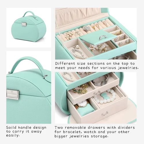 Vista 6 de Caja de joyería Vlando para niñas, estilo princesa, diseño de media luna (color verde)