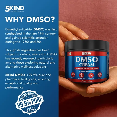 Vista 8 de 5Kind DMSO Crema para aliviar el dolor, 4 onzas líquidas, 99.9% DMSO puro grado farmacéutico, aloe vera, magnesio, árnica y mentol, alivio tópico