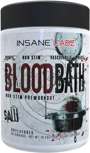 Vista 4 de Insane Labz Saw® Bloodbath, Non-Stim Pump - Polvo de preentrenamiento con Nitrosigine®, OxyGold™, sulfato de agmatina, L-citrulina y betainne